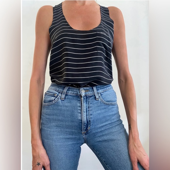 Joie Silk Racerback Tank in Black & Silver - Picture 1 of 11